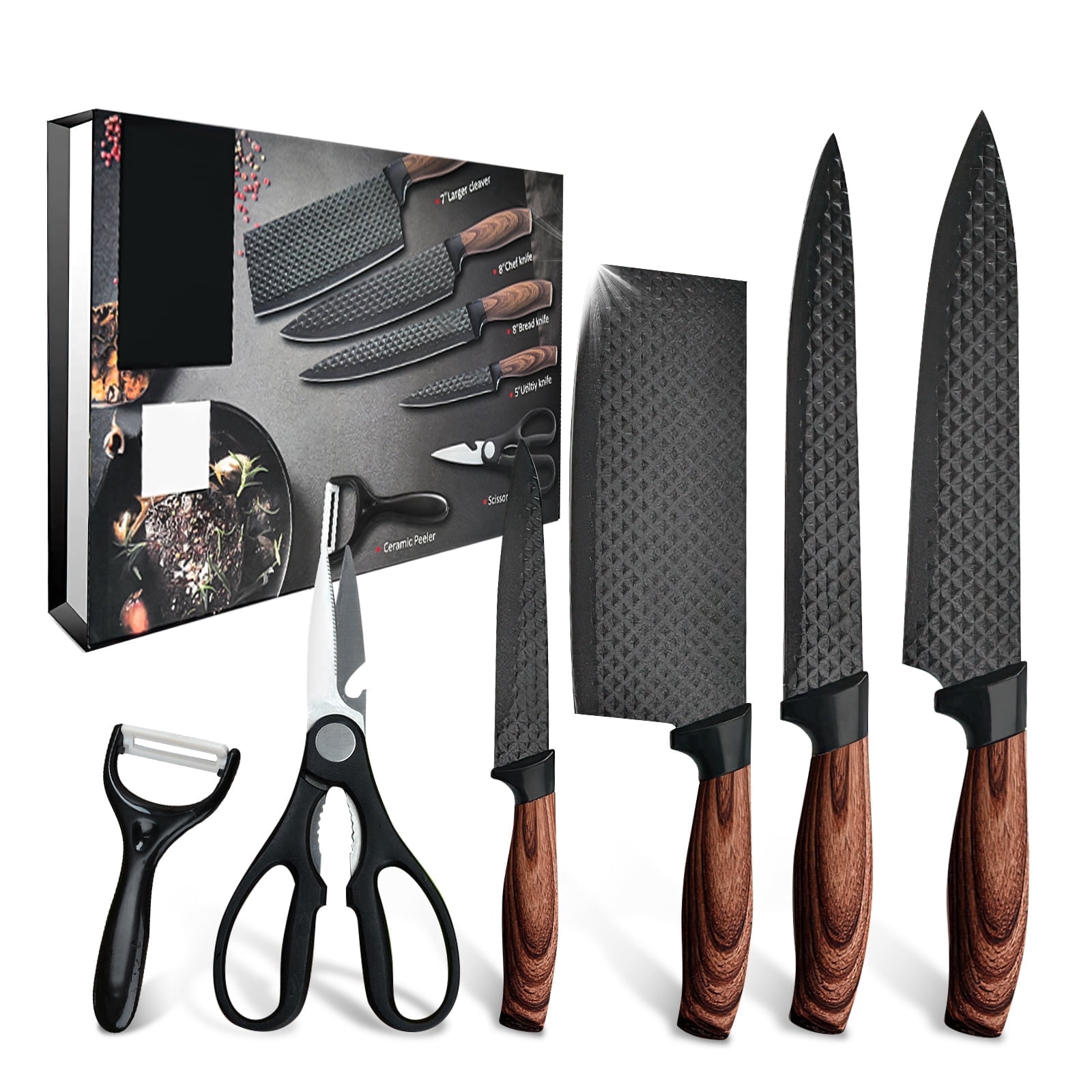 Professional Chef Knife Set 6 Pieces, Black Kitchen Knive Set