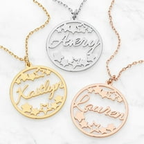 Personalized Planet Cutout Name and Stars Disc Necklace ,Women's