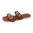 thumbnail image 3 of Domuza Women's Genuine Leather Platform Sandals Cork Footbed Slip-on Sandals Summer Chunky Slides with Double Adjustable Buckle Casual Vacation Shoes Brown 5.5（EU-36）, 3 of 6