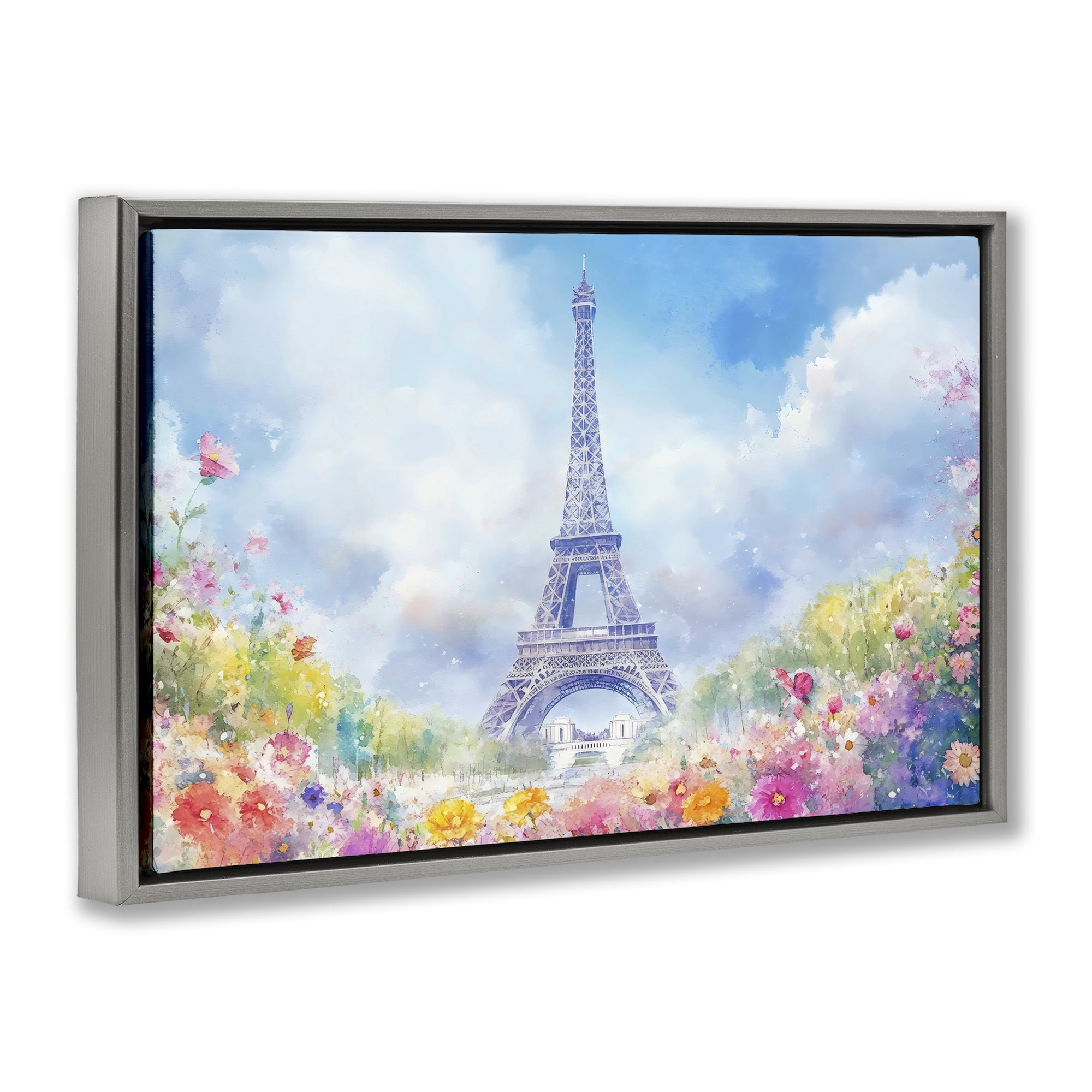 Stupell Industries Rainbow Spring at Eiffel Tower Gray Framed Floater Canvas Wall Art, design by Creative Studio