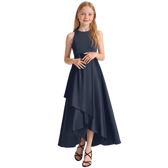RUTAYY Children Girls Dress Solid Color Round Neck Party Gown Performance Sleeveless Party Performancerelaxed Holiday Dresses