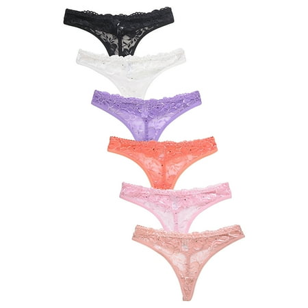 

LAVRA Women s 6 Pack Assorted Lace and Cotton Stretch Thong Panties