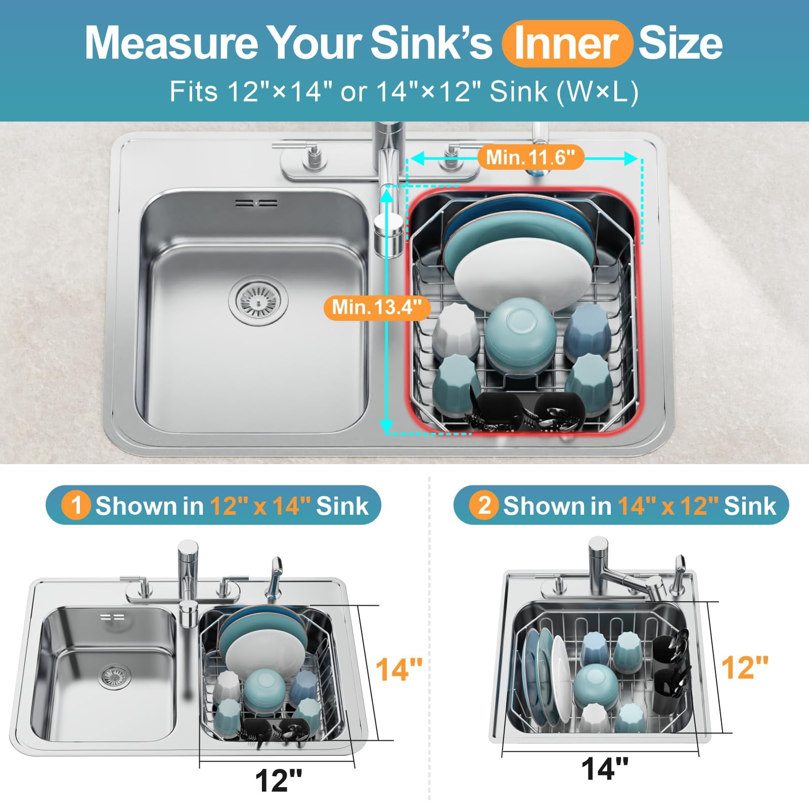 Small In Sink Dish Drying Rack - Stainless Steel Compact Drainer For Rv Kitchen Apartment  Rust Resistant Inside 1-2 Person Households 11.6" W X 13.4" L Silver