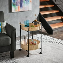 Weston Home Rovinj 18" H 2-Tier Rattan Baskets Serving Cart with Black Metal Frame on Wheels