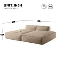 thumbnail image 3 of 90" Oversized Modular Sectional Sofa, Fully Compressed Fabric Couch Bed, Elderly-Friendly Design, 2 PC Free Combination, No Assembly, Khaki for Living Room, 3 of 22