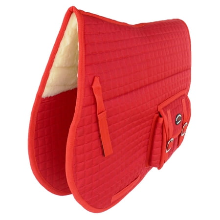 - Horse Quilted ENGLISH SADDLE PAD Trail Australian Dressage Pockets Fur RED 72115