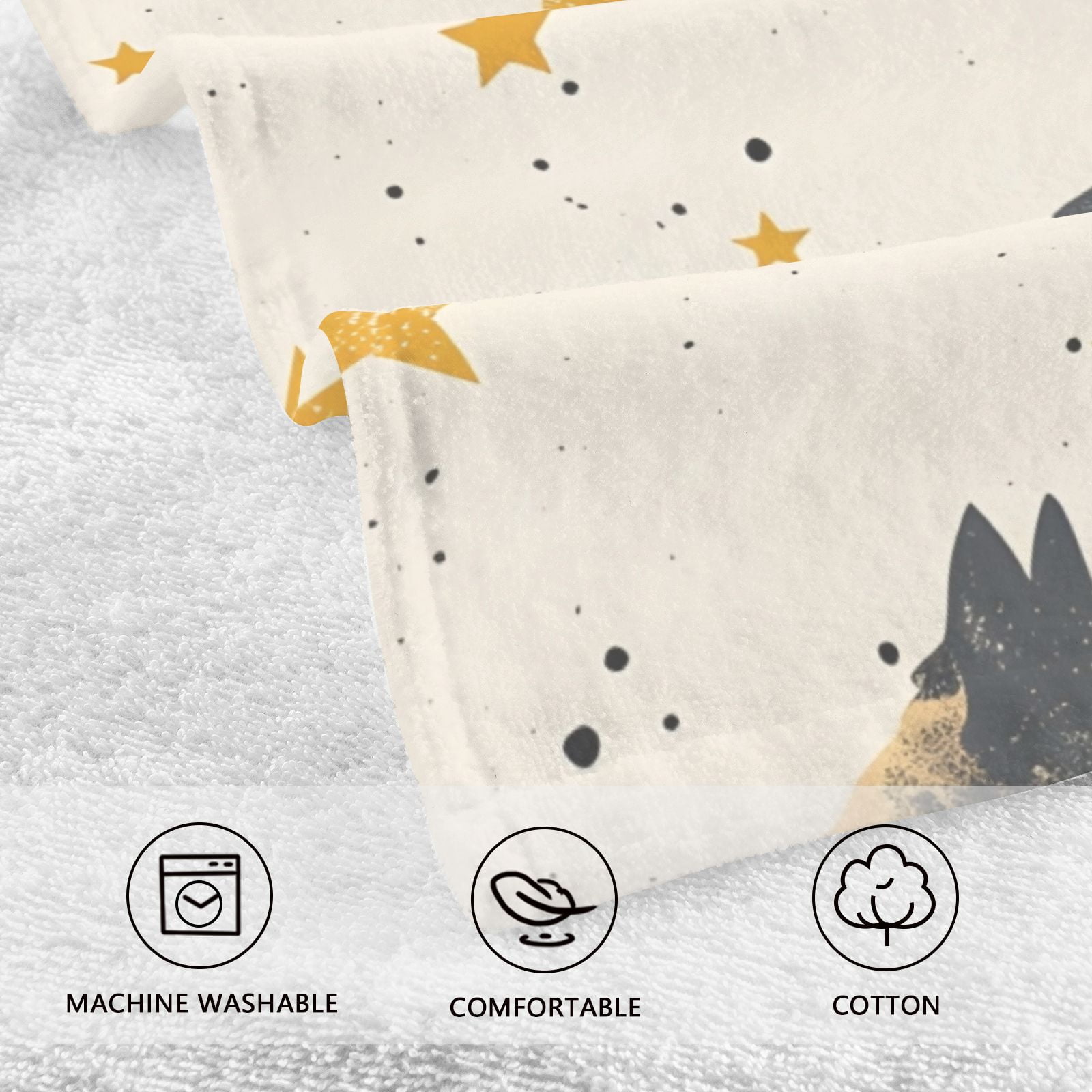 Wolf Stars Hand Towels Cotton Bath Towels Large Face Towels Absorbent for Bathroom 2 Packs
