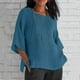 thumbnail image 2 of Tops de maternidad,Blusa plisada de manga 3/4 para mujer, cuello redondo, efecto lino, corte holgado, poliéster, ropa informal, sopatenor, 2 of 9