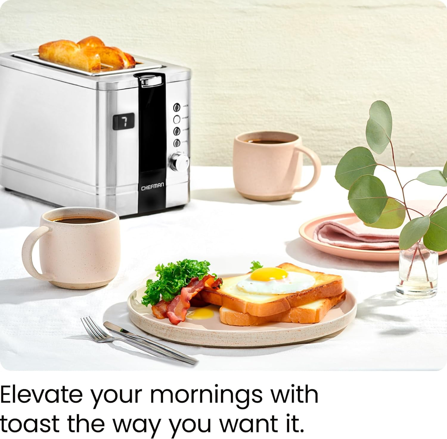 Chefman 2-Slice Digital Pop-Up Toaster w/ Bagel Sized Slots and Removable Crumb Tray - Stainless Steel