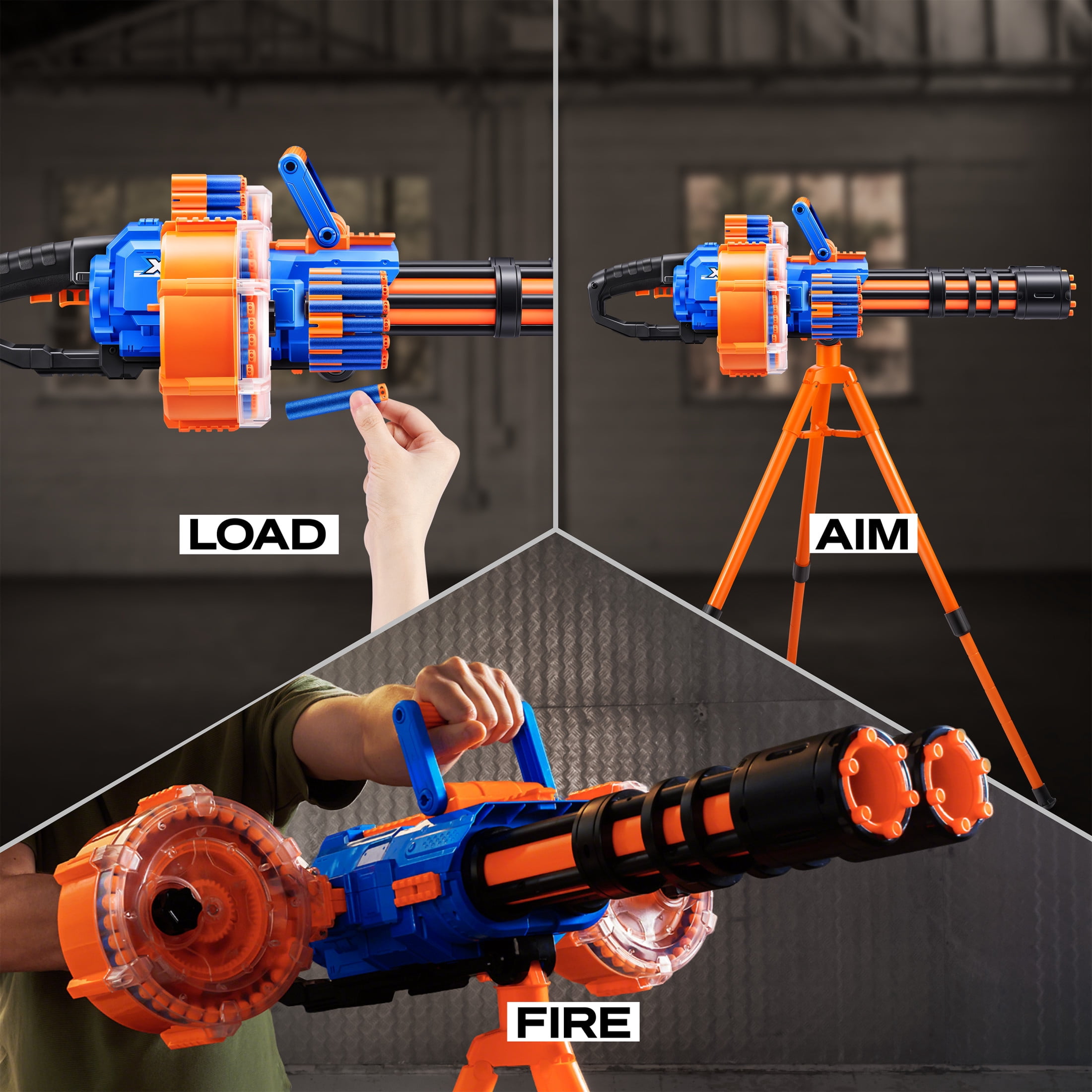 XSHOT Insanity Dart Storm by ZURU Motorized Outdoor Blaster with 200 Air Pocket Darts, Dual Motors and Spinning Barrels, Tripod for Ages 8+