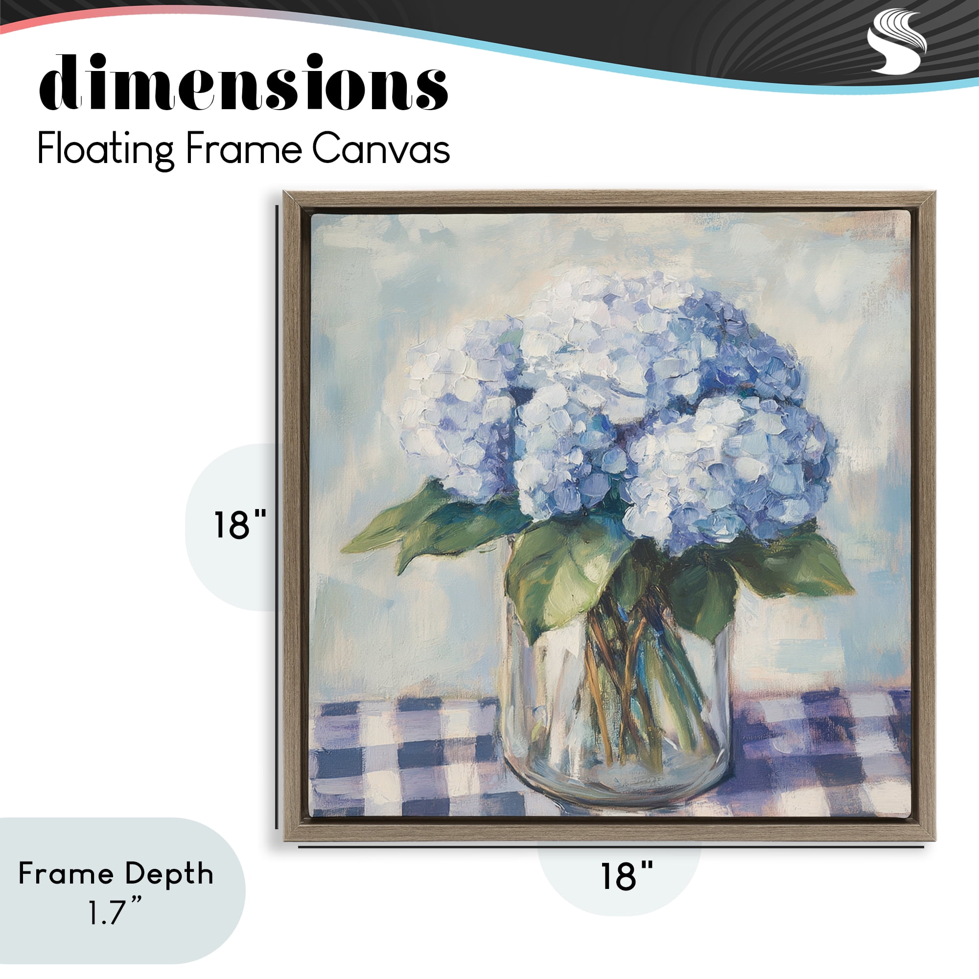 Stupell Industries Hydrangeas on Gingham Tablecloth Brown Framed Floater Canvas Wall Art, design by Petal Prints Design