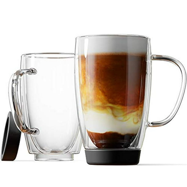 Stone & Mill Double Walled Insulated Glass Coffee Mugs, Silicon Base, Non slip for Espresso