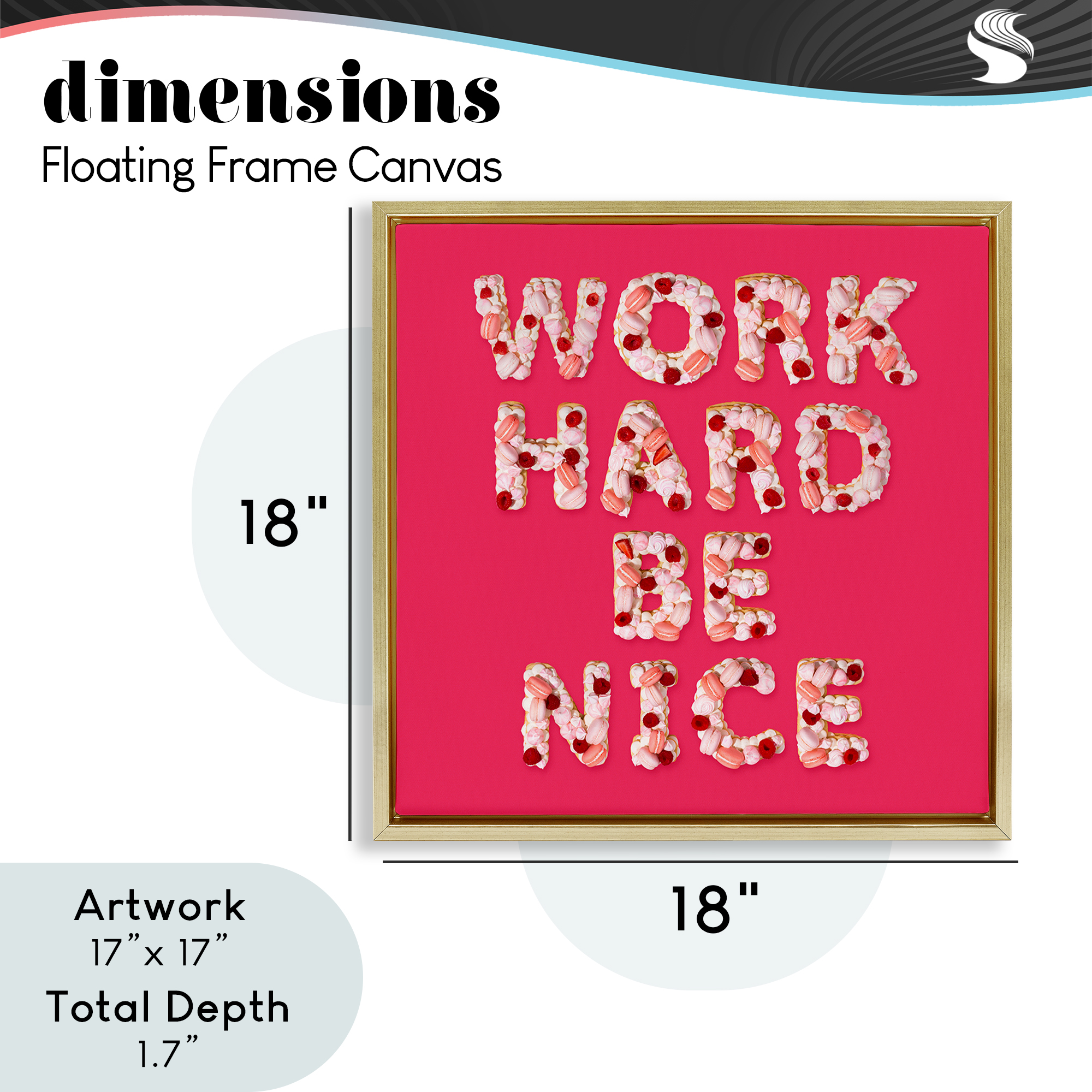 Work Hard Be Nice Gold Framed Floater Canvas Wall Art, design by LISH Creative