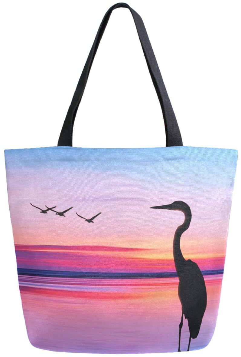 Flamingo Silhouette On Black Pattern Canvas Coin Purse Small Cute Change Cash Bag With Zip