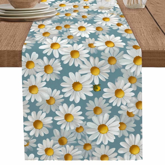 nqOlkjepod Spring Daisy Table Runner 72 Inches Long Farmhouse Dress Scarves, Country Pastoral Spring Botanical Flowers Dining Tablerunner for Coffee Table/Kitchen Island/Party Décor, 18" x 72"