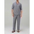 thumbnail image 3 of FOCUSNORM Men's Summer Outfits Solid Color V-Neck Half Sleeve Tops with Drawstring Long Pants Cotton Linen Set, 3 of 9