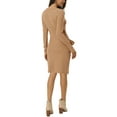 thumbnail image 3 of INSPIRE CHIC Women's  Long Sleeve Crewneck Wrap Bodycon Ruched Tie Waist Midi Dress L Khaki, 3 of 6