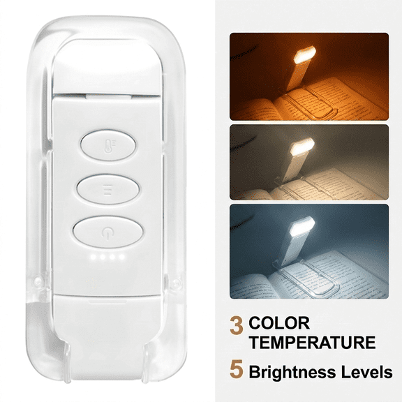 DAYBETTER Rechargeable Clip-on Reading Light, 3 Color Modes, 5 Brightness Levels, Portable for Bed Reading, Bookworms, White