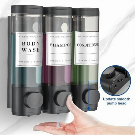 Shower Soap Dispenser Wall Mounted No Drill Shampoo Dispenser for Shower Wall Shampoo and Conditioner Dispenser Bathroom Hotel 3 * 300ml Dark Blue with Waterproof Labels