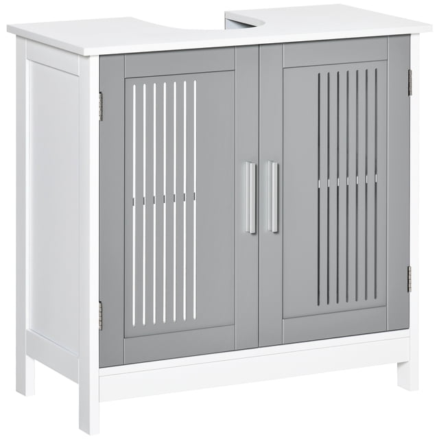 kleankin Coiffeuse de Salle de Bain Moderne avec Évier, Armoire de Rangement sur Pied