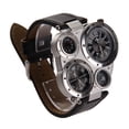 thumbnail image 3 of Los Hombres Miran Hombres OULM Military Army Dual Time Zones Reloj deportivo de cuero con esfera grande Negro, 3 of 7