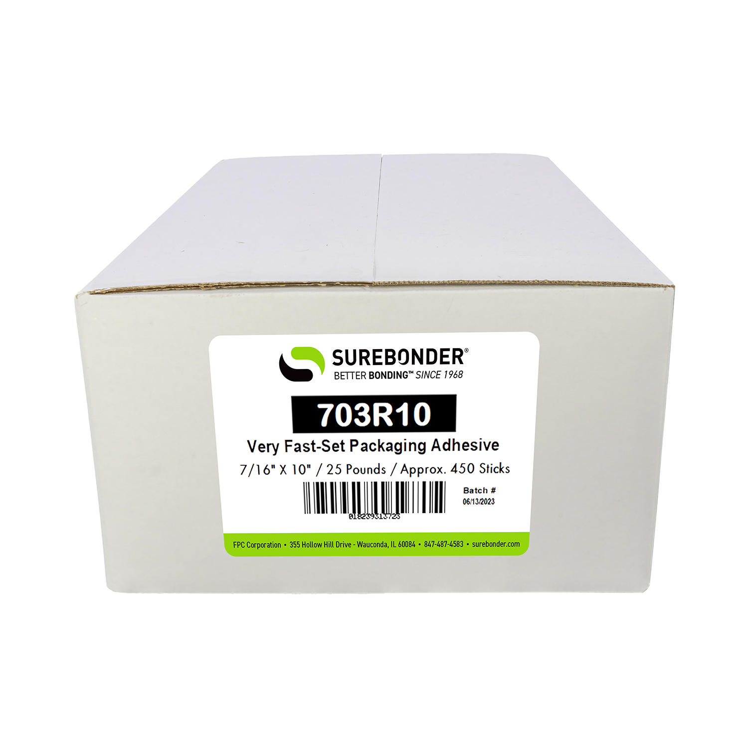 Surebonder 703R10 Full Size 10" Fast Set Packaging Hot Glue Stick for Corrugated Boxes - 25 lb Box, 450 Glue Sticks