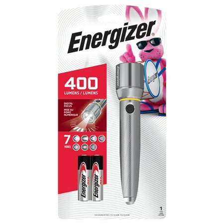 Energizer - LED AA Metal Flashlight with Digital Focus & HD Optics, 400 lumens (Batteries Included) - silver