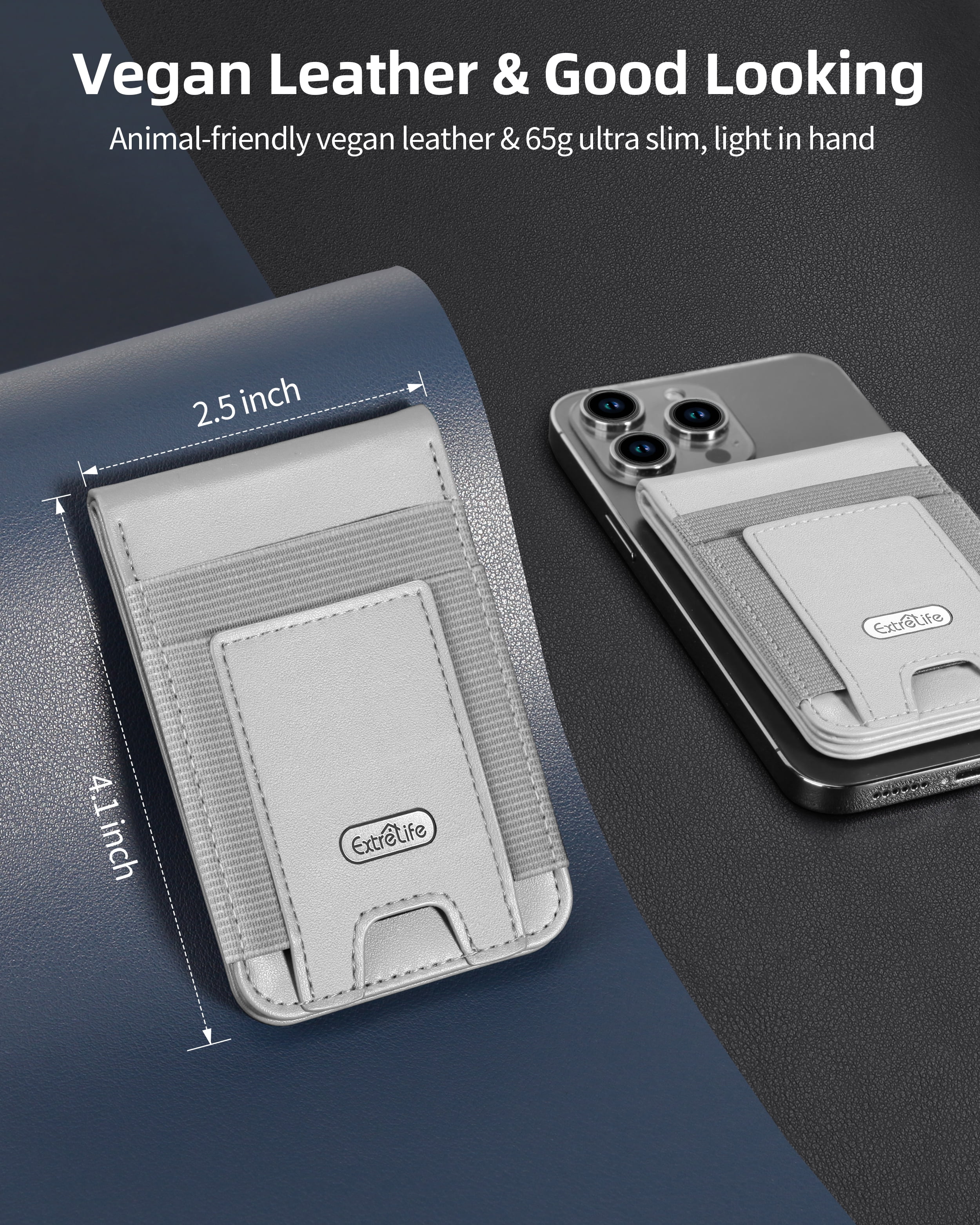 ExtreLife Magnetic Phone Wallet Stand, Magnetic Card Holder Compatible for iPhone 17/16/15/14/13/12 Series, Genuine Leather, RFID Blocking, Fits 9 Cards