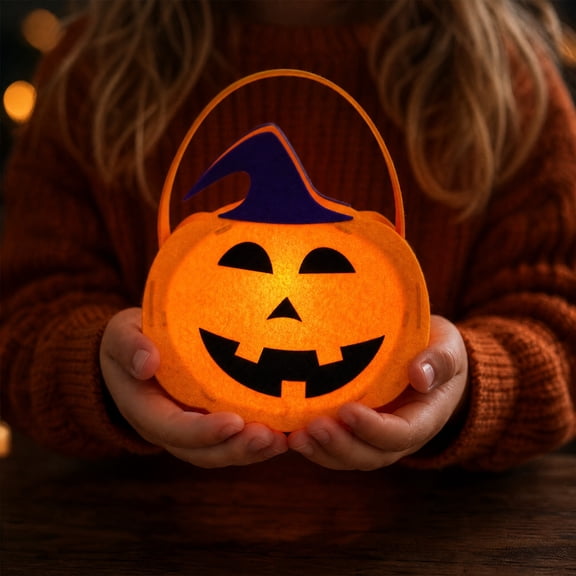 Halloween Pumpkin Bucket, Pumpkin Trick Or Treat Bucket 11 Inch Light Up Halloween Bucket, Halloween Candy Bucket Jack O Lantern Bucket for Student Halloween Party Favors, Orange,