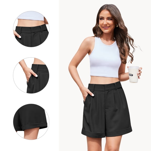 Asklazy Women's Shorts Casual Shorts Elastic Waist Wide Leg Tailored Shorts Comfy Elagant Work Trouser Shorts