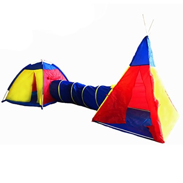 Tunnel Tent for Kids 2 Tents and Tunnel Indoor/Outdoor Play Tent by