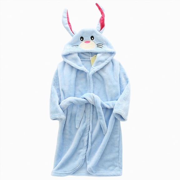 Wonitaaizi Kids Bathrobe Soft Hooded Boys Girls Rabbit Ears Towel Robe, Toddler Lovely Comfortable Loungewear (11-12 Years,Blue)