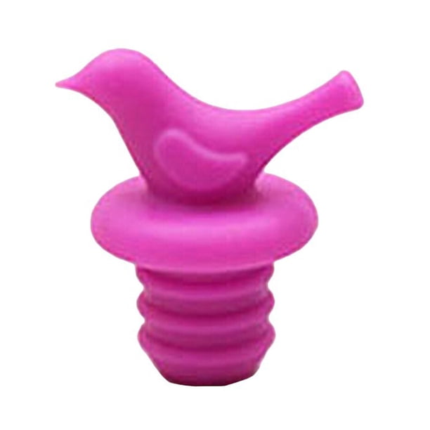 Matsuzay Kit de tapón de botella de vino con diseño en forma de pájaro, tapas de cerveza reutilizables de silicona de dibujos animados, Barra de herramientas Rosa roja