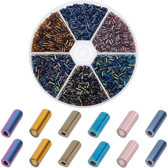 2760pcs Glass Bugle Beads 6 Colors Glass Tube Beads 4mm Tube Spacer Beads Czech Bugle Beads for Bracelet Necklace Jewellery Making Embroidery DIY Crafts 1mm Hole