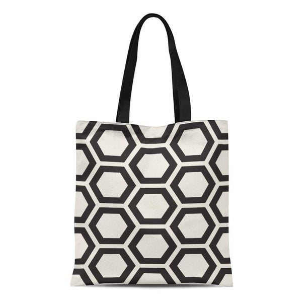 KDAGR Canvas Tote Bag Pattern Modern Monochrome Trellis Geometric 