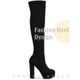 thumbnail image 4 of BLISSFUL STEP Women's Boots Platform Block Heel Over the Knee Thigh High Boots Black 7.5, 4 of 7