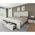 thumbnail image 1 of Bed Frame with Upholstered Headboard, Upholstered Platform Bed Frame with 2 Storage Drawers, Mattress Foundation with Solid Wooden Slats Support, No Box Spring Needed, King/Queen Size, 1 of 9