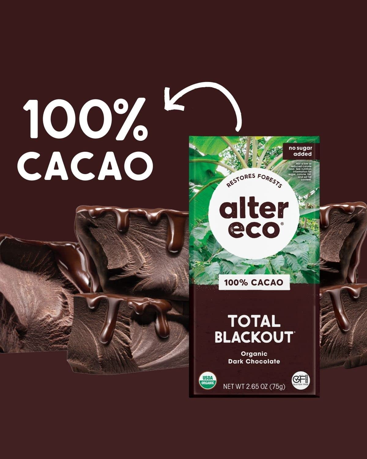 (Pack of 12) Alter Eco Total Blackout 100% Cacao Organic Dark Chocolate, 2.65 oz