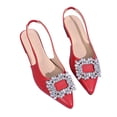 thumbnail image 6 of Miluxas Women Chunky Block Low Heel Pointed Toe Flats Shoes Slingback Buckle Rhinestone Crystal Party Cute Flats Red 9(42), 6 of 7