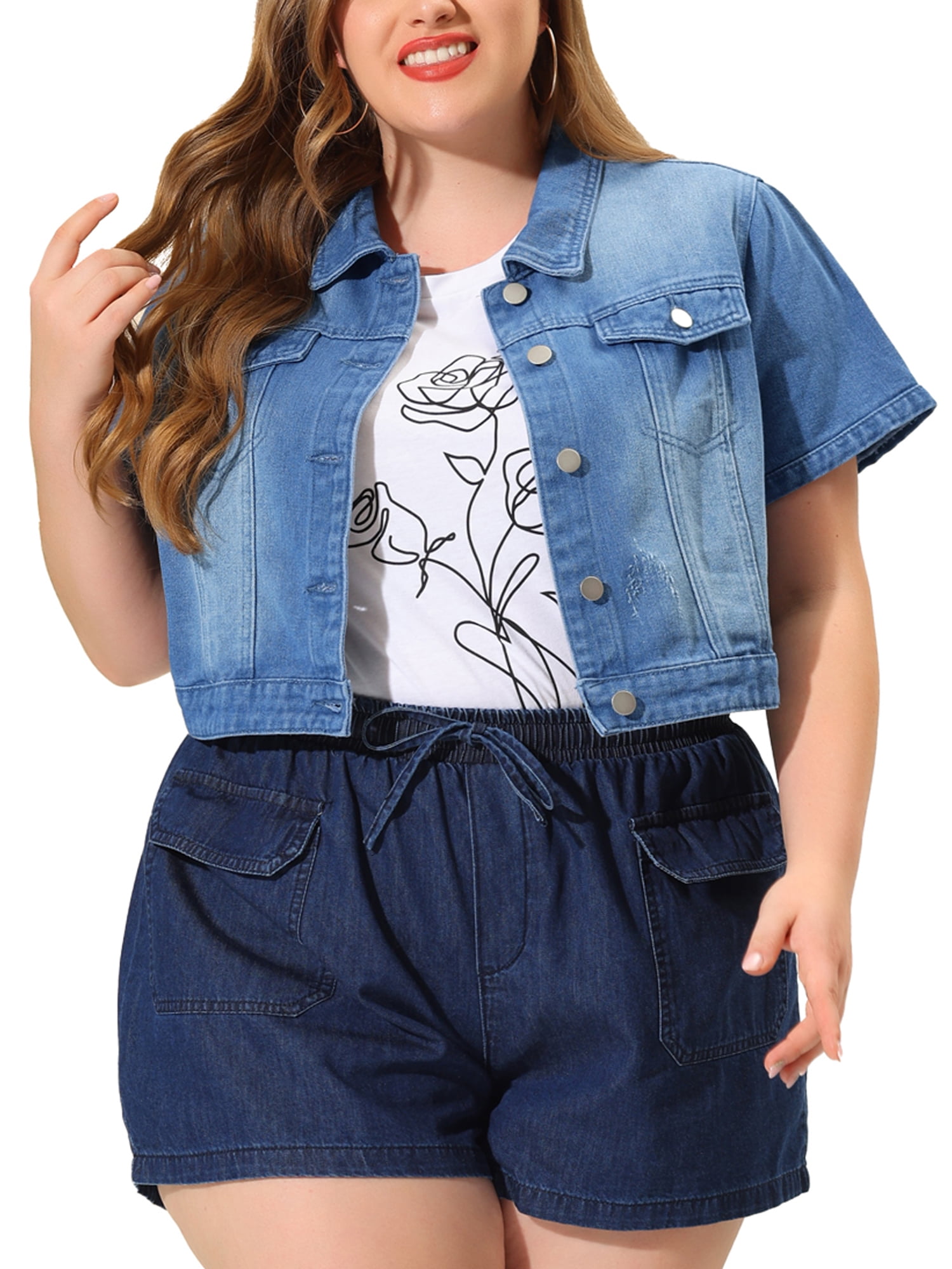 cropped short sleeve jean jacket