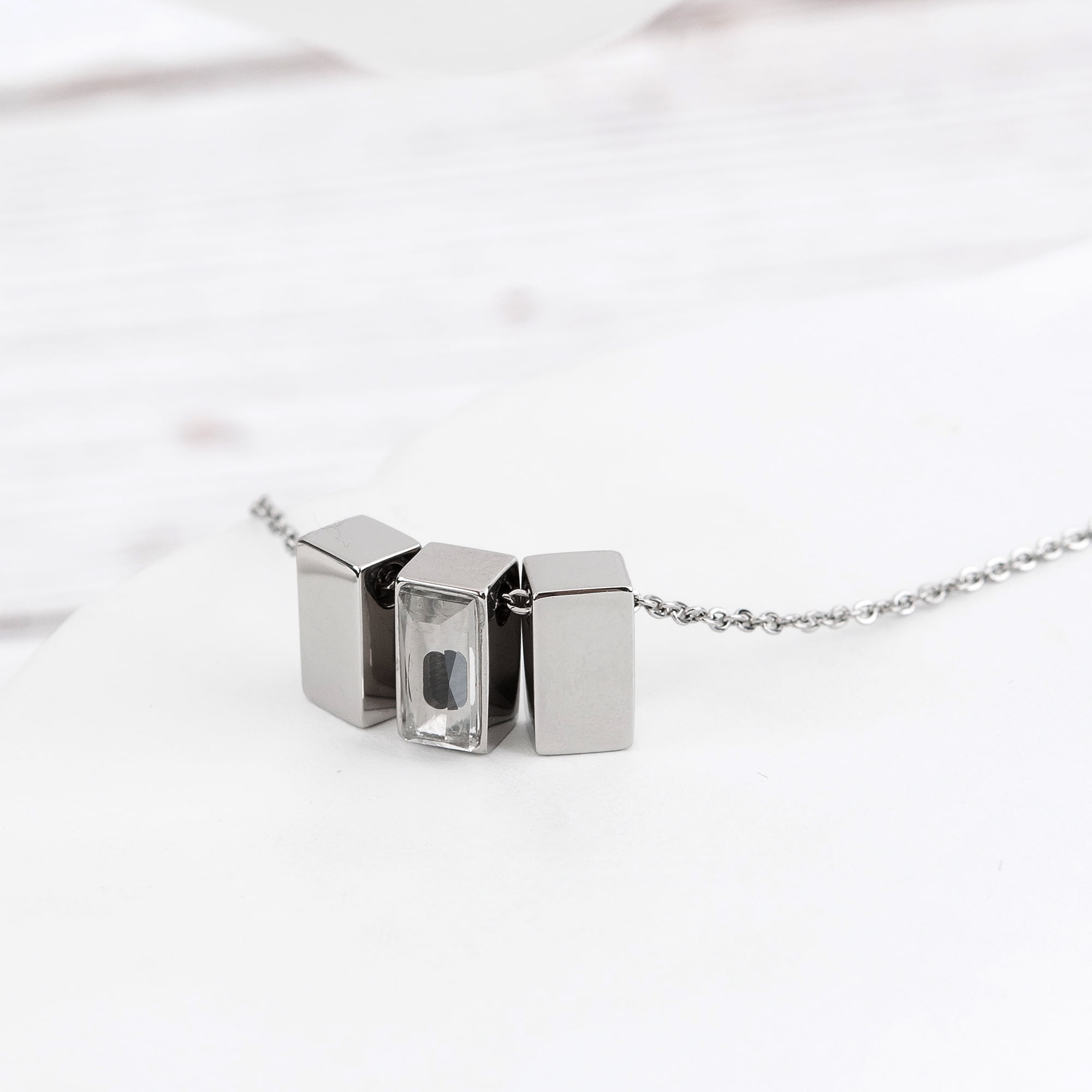 Anavia See You Cremation Necklace for Ashes, Mini See Through Urn Necklace, Mini Cube Cremation Pendant, Cremation Jewelry, Memorial Jewelry, Mini Urn w/ Multicolor Cubes-[Silver]