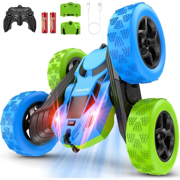 Hamdol Remote Control Car for Kids, 360° Rotating Double-Sided RC Car with LED Headlights, 4WD 2.4GHz Electric Rechargeable Toy Vehicle for Boys and Girls, Perfect Birthday