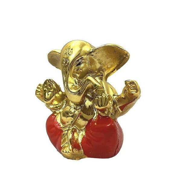 zig zag Lord Ganesha Ganpathi Seated Small Statue Idol for Home Decor, Car Dashboard Pooja Room, Mandir, Temple, Gift Size 3 inches, Golden Finish