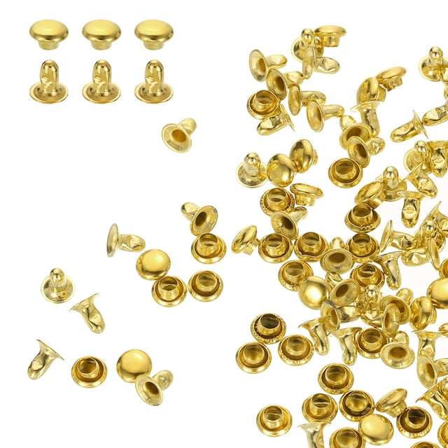 Uxcell 100Sets Rivets à Bout Unique 5mm Acier au Carbone Tête Ronde, Or