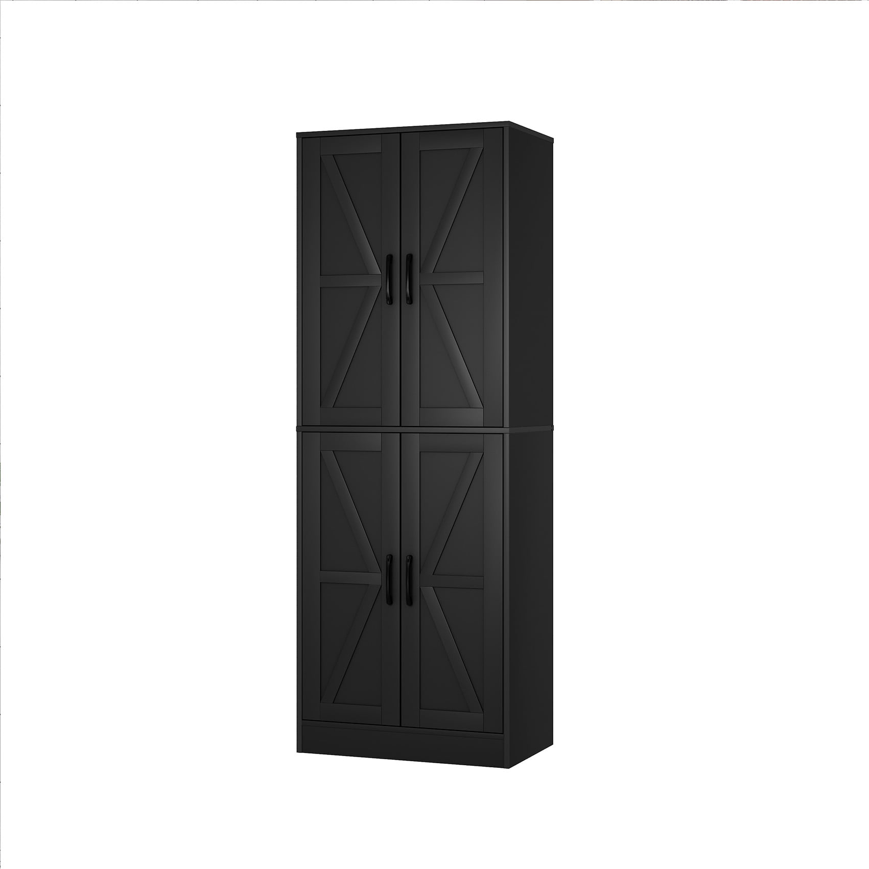 BOCVKENN Kitchen Pantry Cabinet, 67.7" Tall Wood Storage Cabinet with 4 Doors and Shelves Freestanding Cupboard for Dining Room Living Room Bathroom,Black