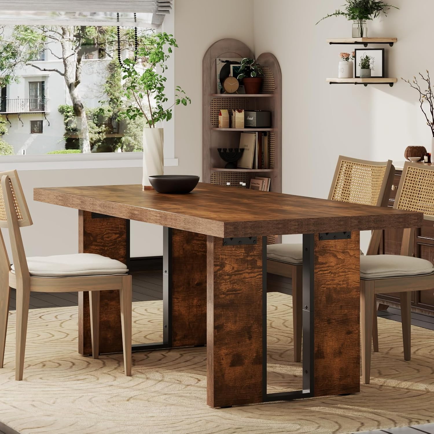 71" Rustic Farmhouse Dining Table for 6-8 People, Rectangular Thick Wood Kitchen Table with Heavy Duty Legs, Large Dinner Table for Dining Room, Kitchen, or Home (Rustic Finish)
