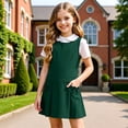 thumbnail image 3 of Girls' Uniform Dress Sleeveless Jumper Dress with Bow-Tie, Pleated Hem & Pockets (Green 9-10 Years), 3 of 6