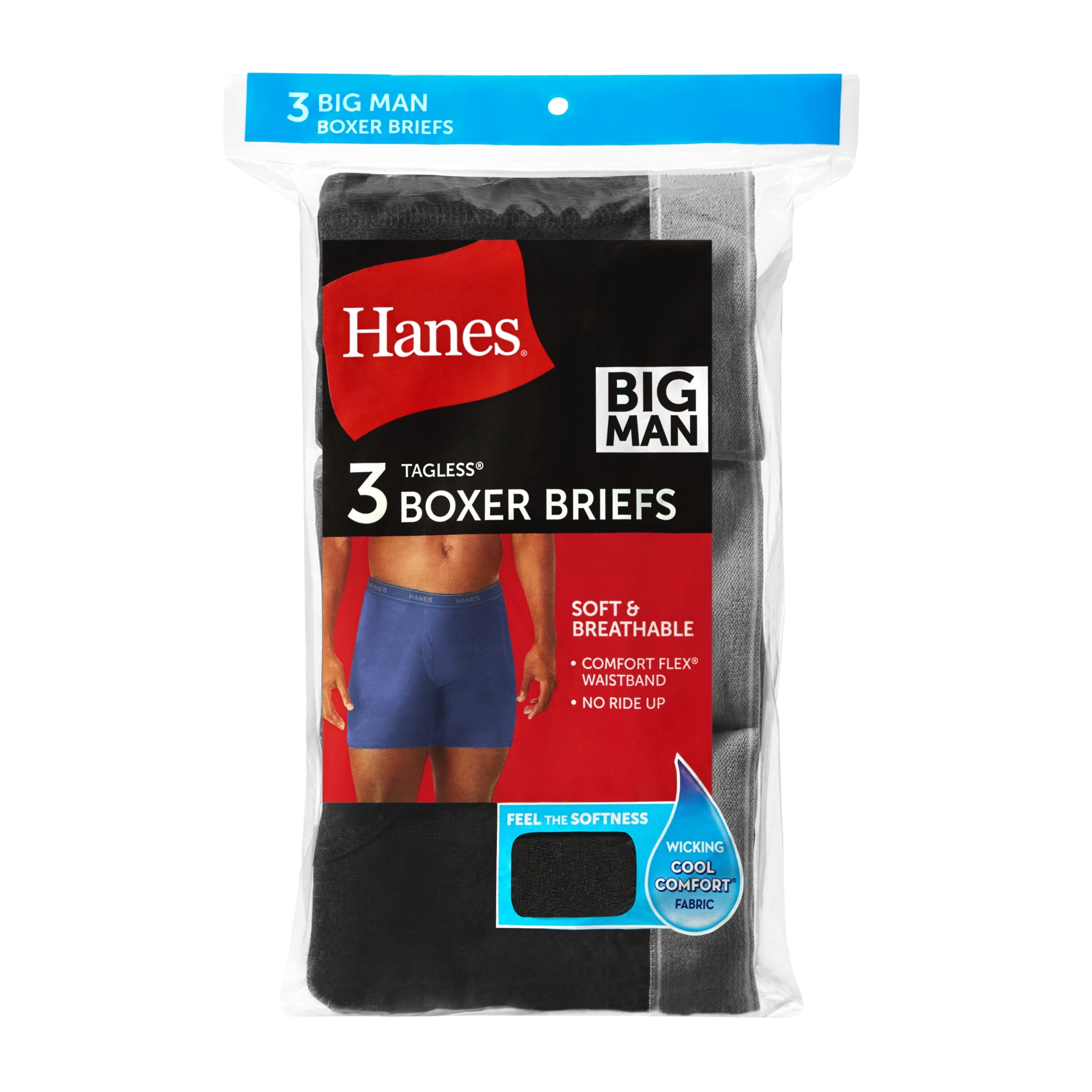 Hanes Big Man Underwear, Boxer Brief Underwear Pack, Cotton, 3-Pack (Big & Tall Sizes)