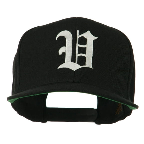 Old English V Embroidered Flat Bill Cap - Black OSFM