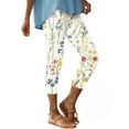 thumbnail image 2 of CFLVAEK Capri Leggings for Women Floral Print High Waist Capris Tummy Control Knee Length Slim Fit Yoga Cropped Trousers Yellow L, 2 of 5
